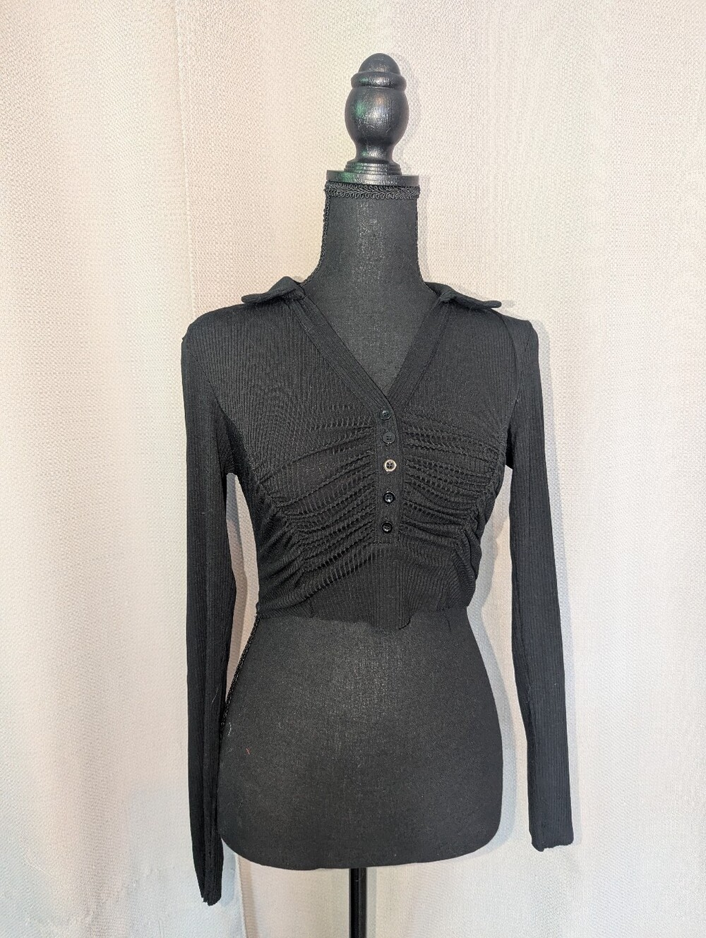 Princess Polly Black Ribbed Button-Front Cropped Top